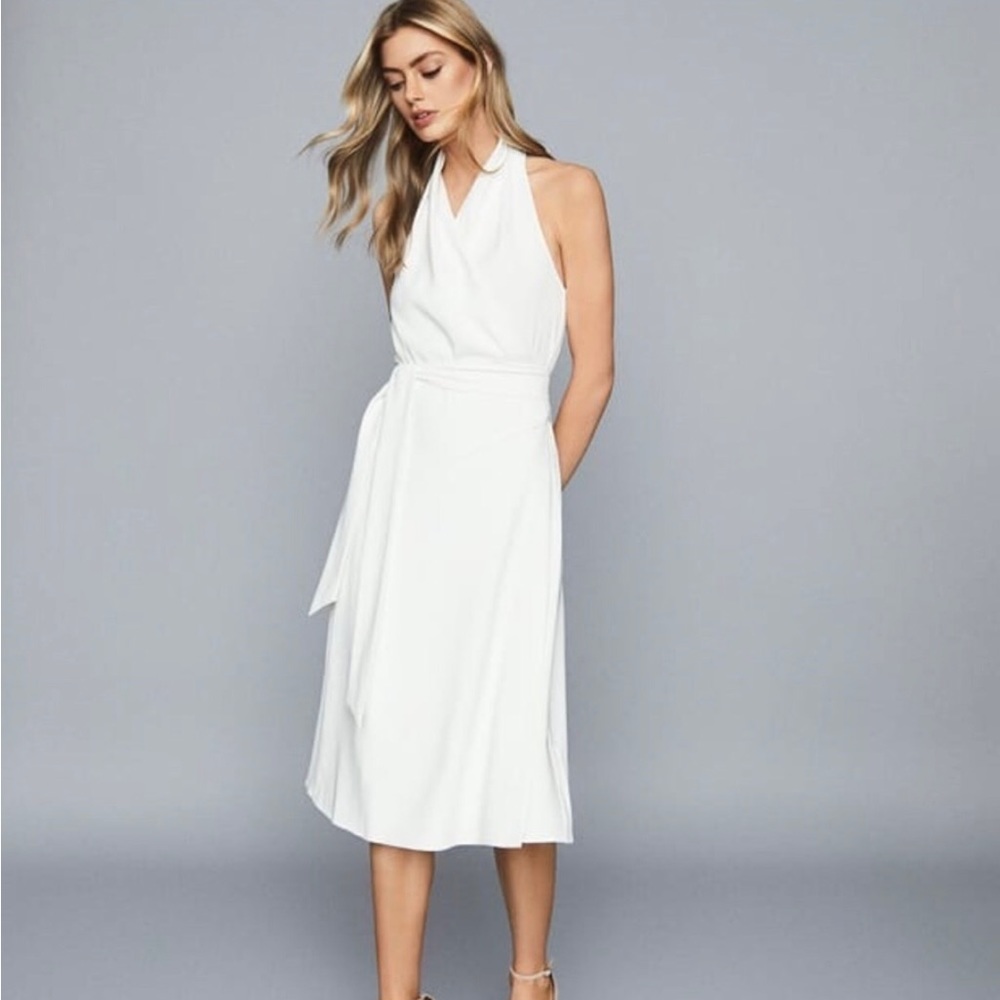 Reiss Women's White Piper Halter Neck Sleeveless Midi Wrap Dress US 8 summer
